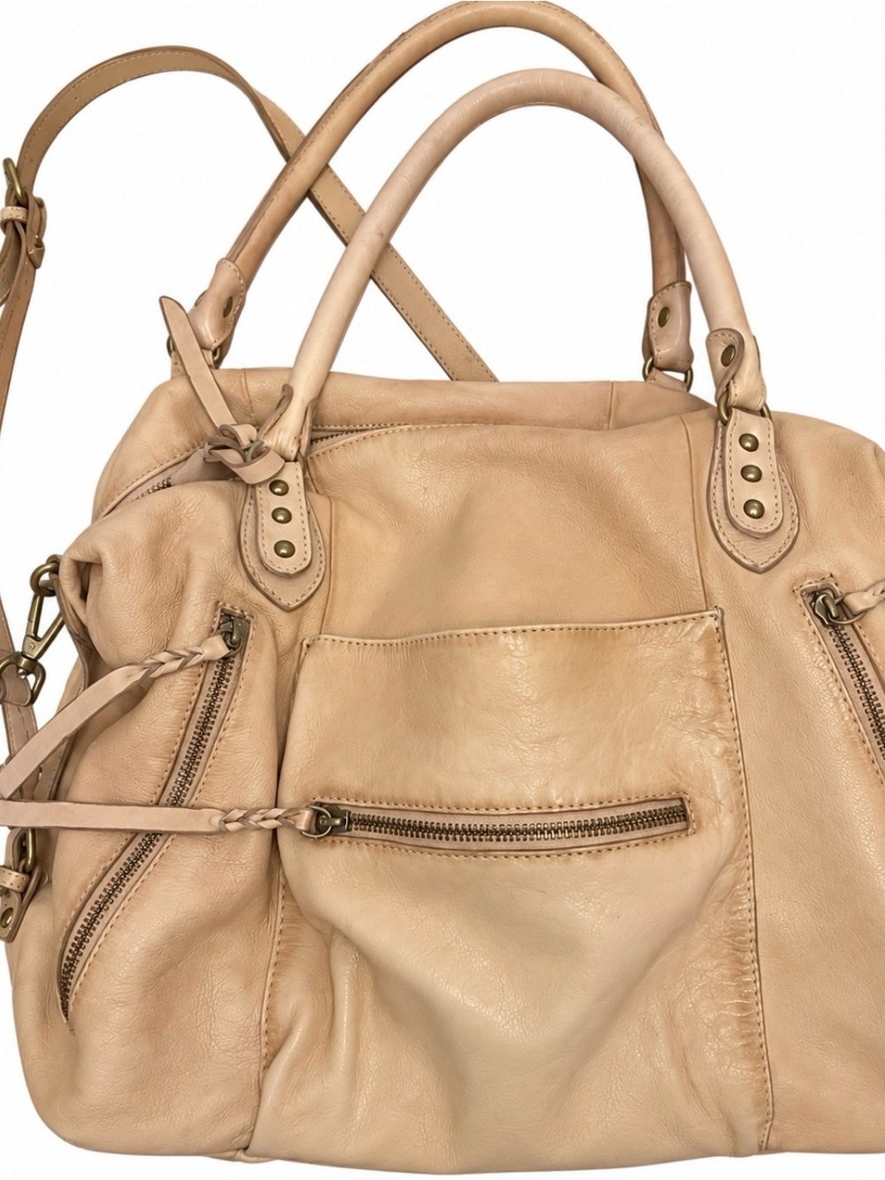 Free People Emerson Large Leather Tote Bag Tan Boho Slouchy Purse We The Free - Picture 2 of 9